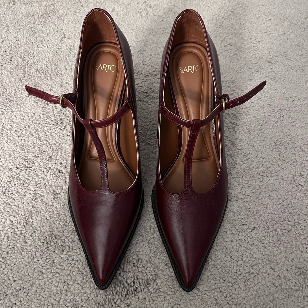 Franco Sarto Burgundy T-Strap Heels